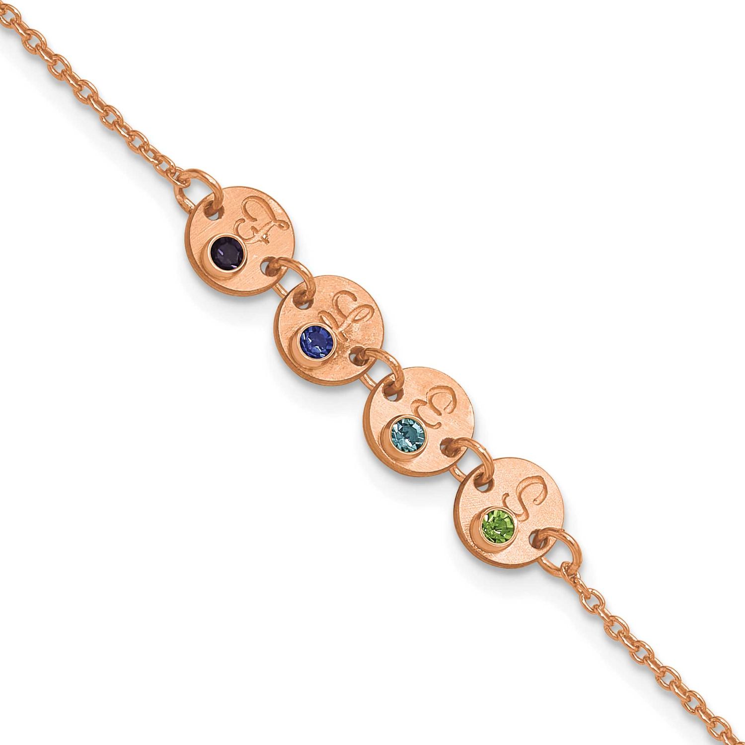 4 Disc with Initial and Birthstone Bracelet Sterling Silver Rose-plated XNA1523/4RP