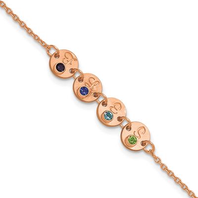 4 Disc with Initial and Birthstone Bracelet Sterling Silver Rose-plated XNA1523/4RP