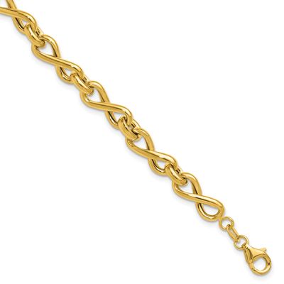 Fancy Twisted Link Infinity Bracelet 14k Gold Polished LF2061-8