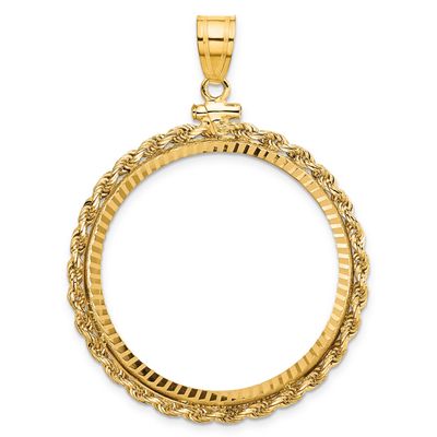 Rope and Diamond-Cut 32.7mm x 3.00mm Screw Top Coin Bezel Pendant 10k Gold Polished 10C1215D/32.7