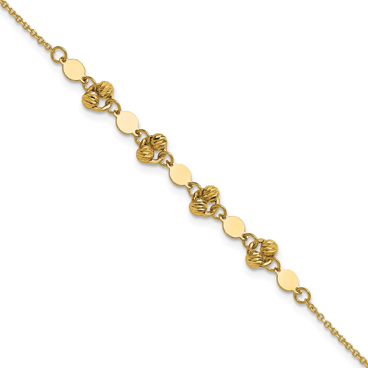 Diamond-Cut Beaded Fancy Circles with .5 Inch Extender Bracelet 14k Gold Polished LF2208-7