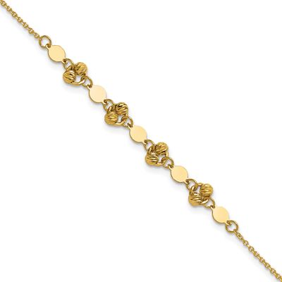 Diamond-Cut Beaded Fancy Circles with .5 Inch Extender Bracelet 14k Gold Polished LF2208-7