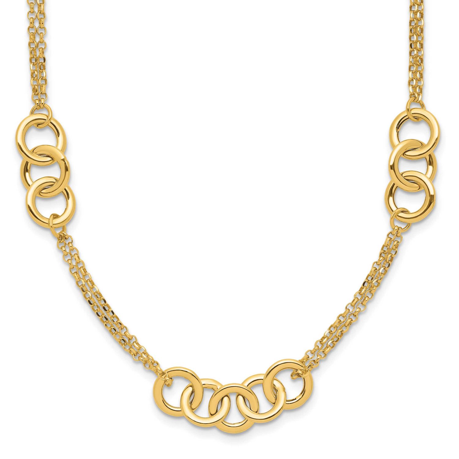 2-Strand with Circles Necklace 14k Gold Polished LF1833-17 196904330265