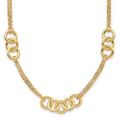 2-Strand with Circles Necklace 14k Gold Polished LF1833-17 196904330265