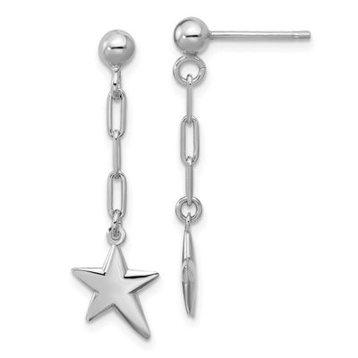 Polished Star Link Dangle Post Earrings Sterling Silver Rhodium-plated QLE1526 196904322130