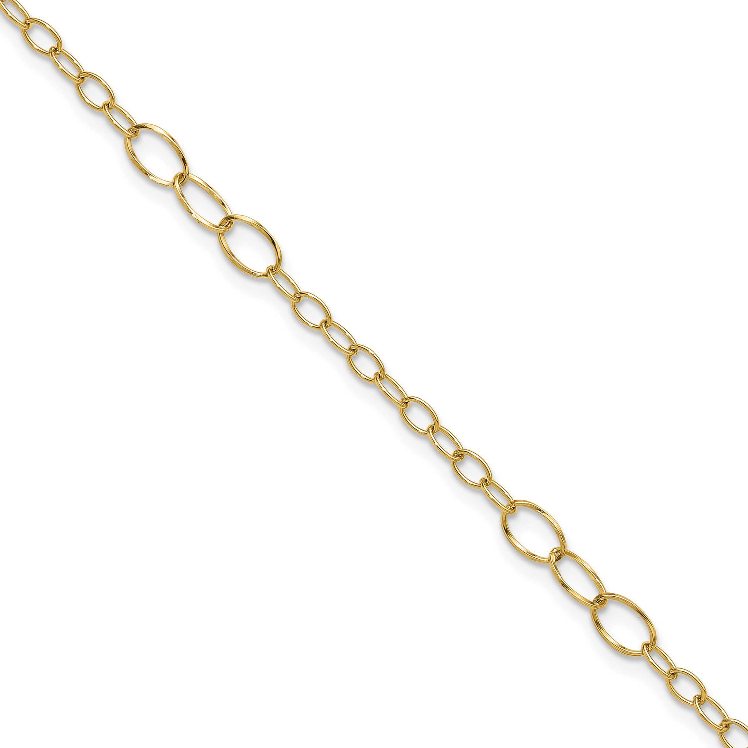 Fancy Oval Link 9 Inch Plus 1 Inch Extender Anklet 14k Gold Polished LF2079-9 196904312070