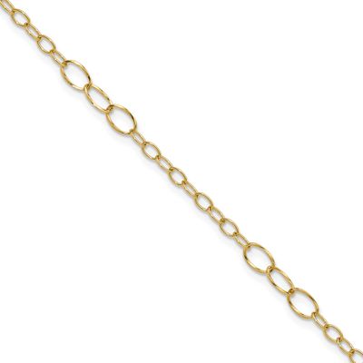 Fancy Oval Link 9 Inch Plus 1 Inch Extender Anklet 14k Gold Polished LF2079-9 196904312070