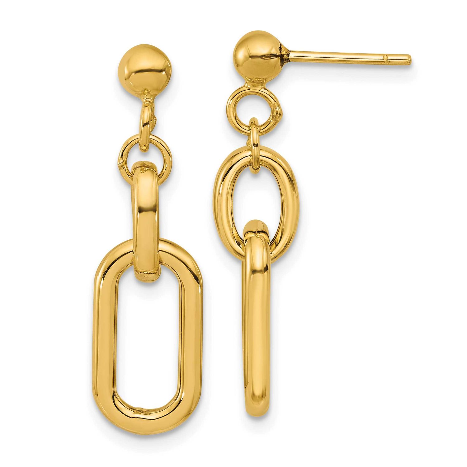 Fancy Link Post Dangle Earrings 14k Gold Polished LE2922 196904316122