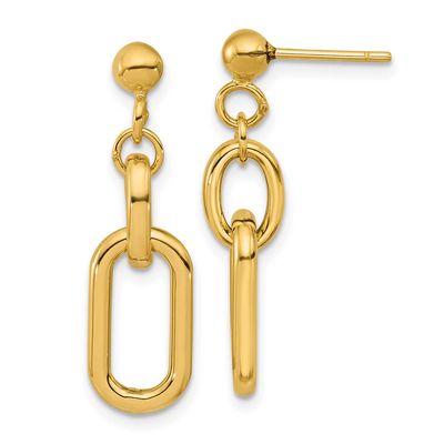 Fancy Link Post Dangle Earrings 14k Gold Polished LE2922 196904316122