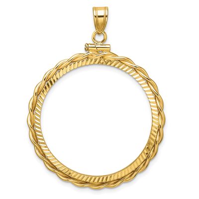 Twisted Wire and Diamond-Cut 30.0mm x 3.00mm Screw Top Coin Bezel Pendant 14k Gold Polished C2271D/…