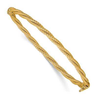 Twisted Hinged Bangle 14k Gold Polished and Textured LF2139 196904315651