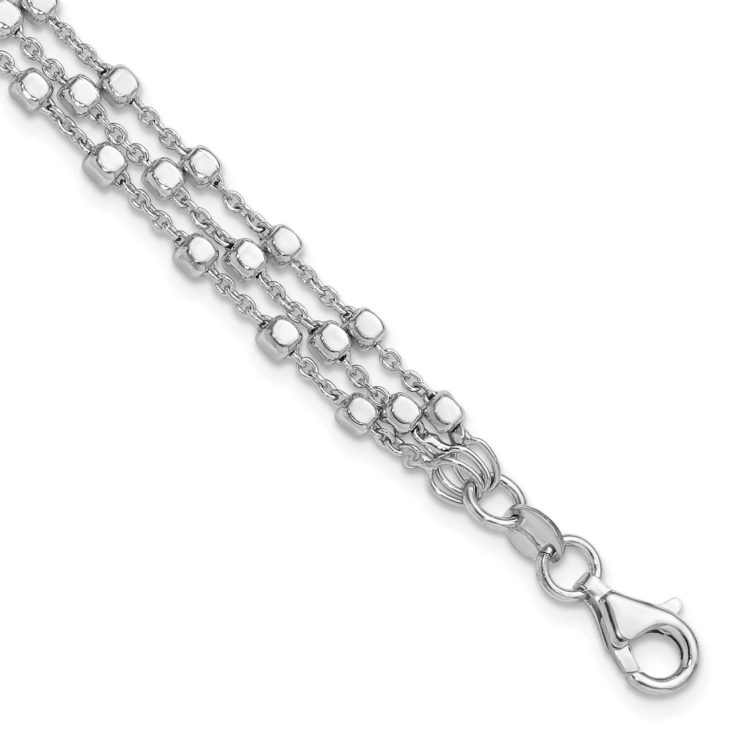 3 Strand Beaded 7.5 Inch with 1 Inch Extender Bracele Sterling Silver Rhodium-plated QLF1359-7.5 19…