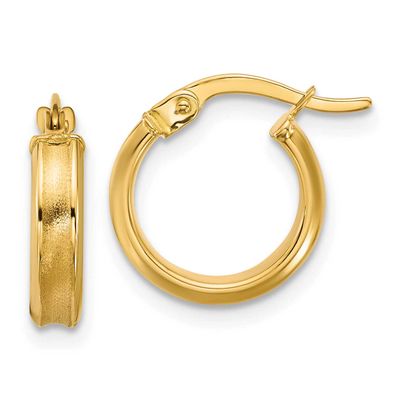 Round Hoop Earrings 14k Gold Polished and Satin LE2907