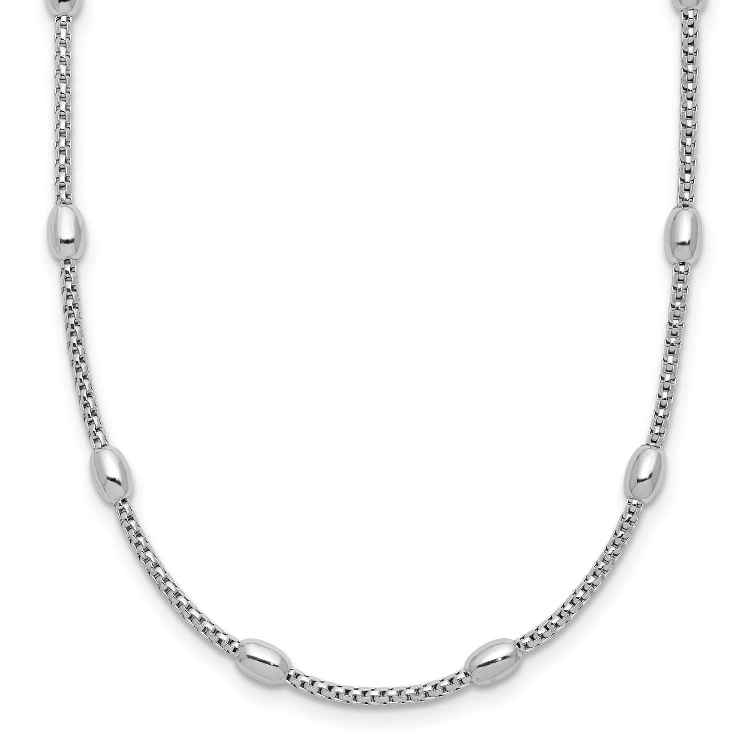 Fancy Bead with 2 Inch Extender Necklace Sterling Silver Rhodium-plated QLF1426-16 196904318188