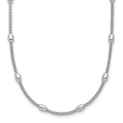 Fancy Bead with 2 Inch Extender Necklace Sterling Silver Rhodium-plated QLF1426-16 196904318188