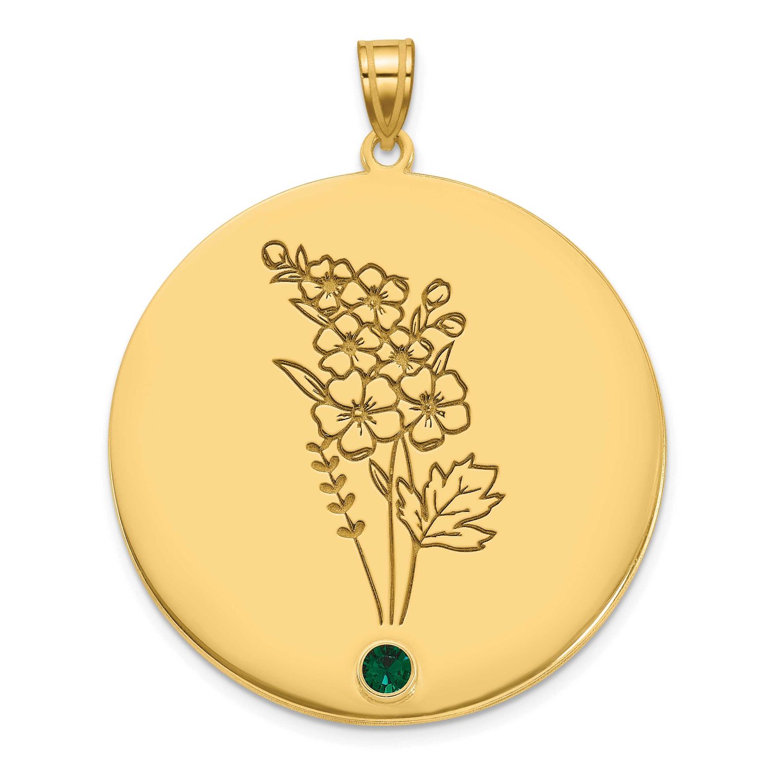 Circle with 1 Birth Flower and Birthstone Pendant 14k Gold XNA1521/1Y