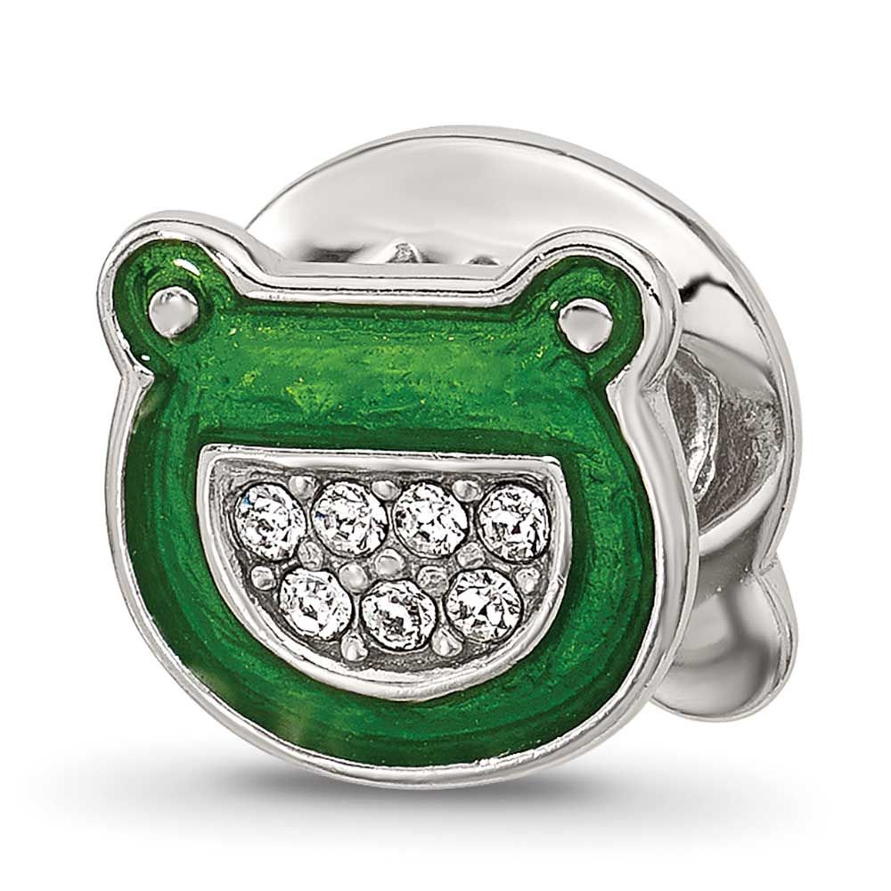 Enamel Frog with Crystal Bead Sterling Silver QRS4553 196904279205