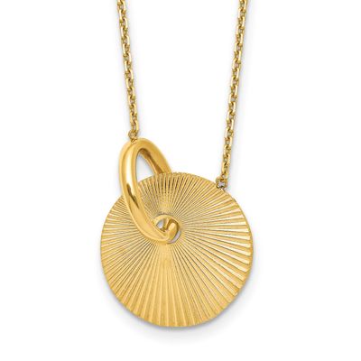 Circle 16 Inch with 2 Inch Extender Necklace 14k Gold Polished and Textured LF1859-16 196904190470