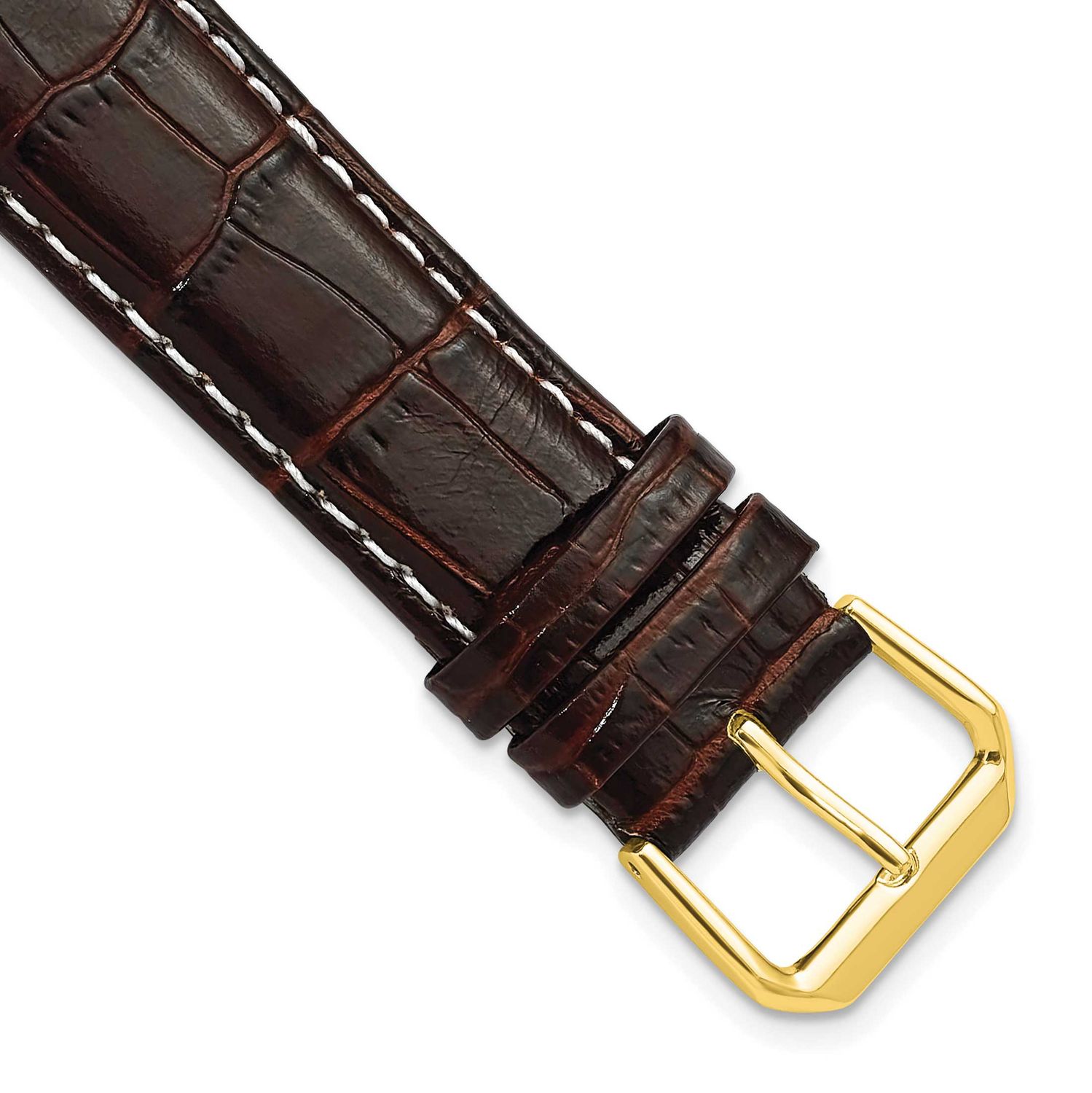Debeer 12mm Brown Crocodile Grain Leather with White Stitching and Gold-Tone Buckle 6.75 Inch Watch…