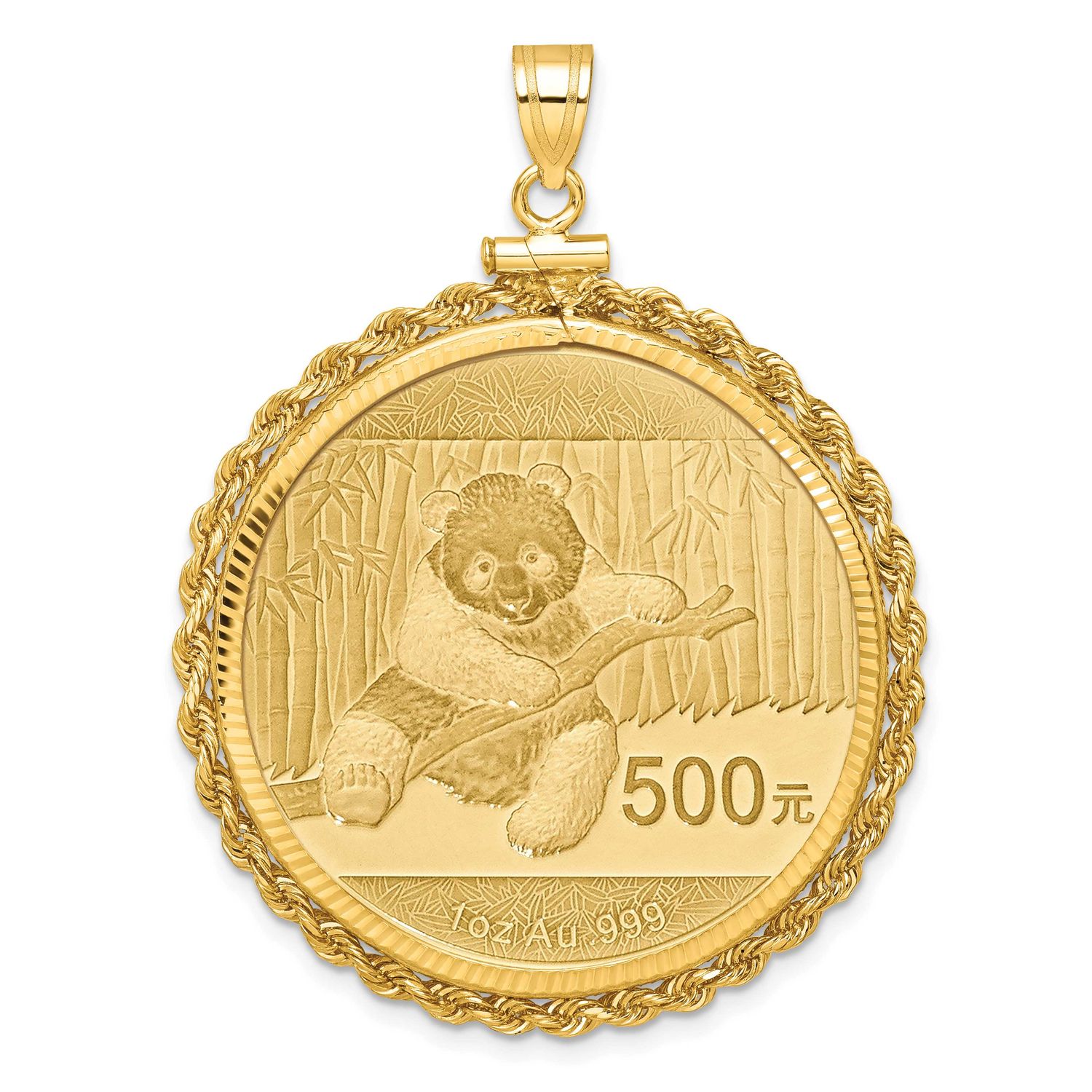Diamond-Cut Rope Screw Top Mounted 1Oz Panda Coin Bezel Pendant 14k Gold C8179/32.0C