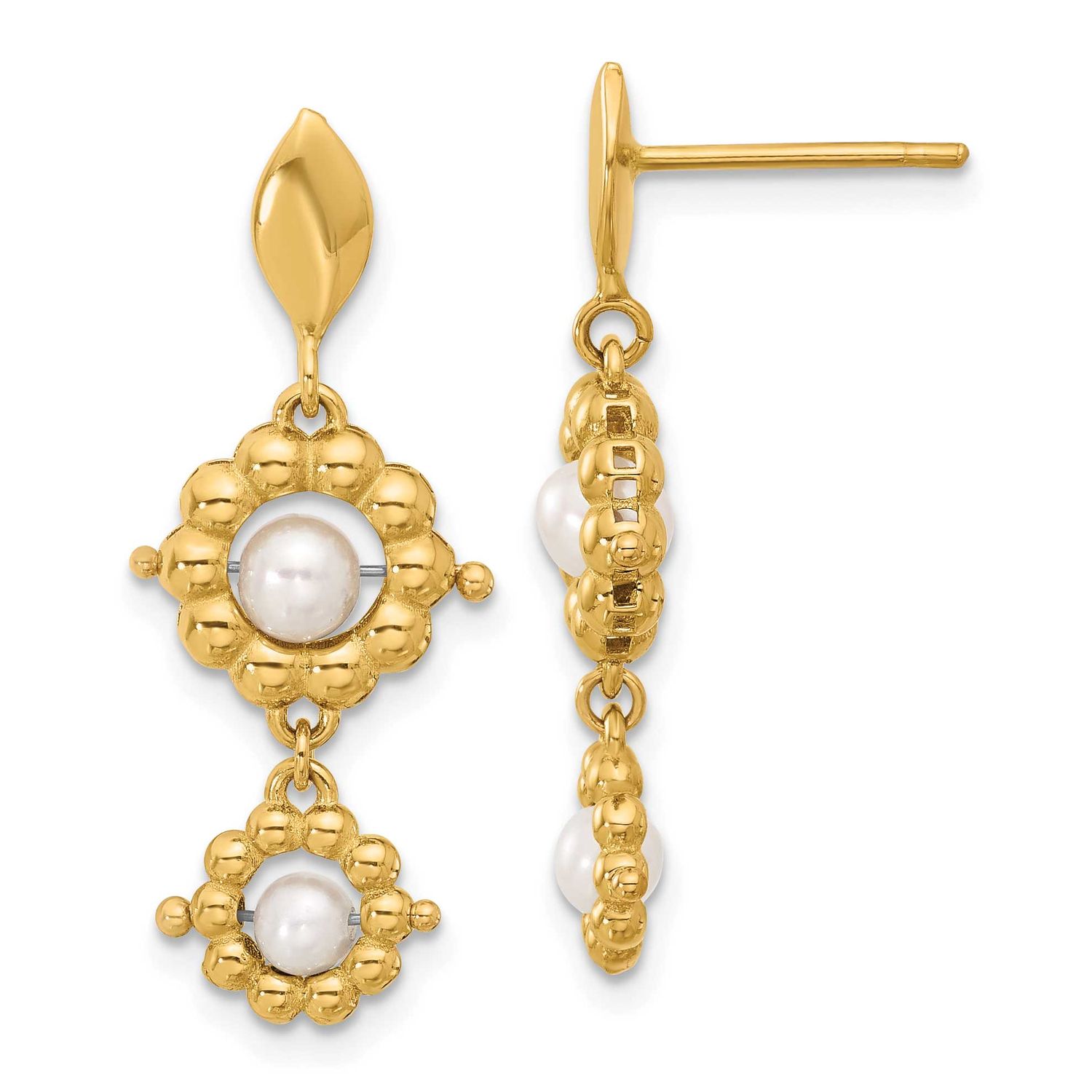 Fwc Pearl Flower Post Dangle Earrings 14k Gold Polished LE2639 196904335390