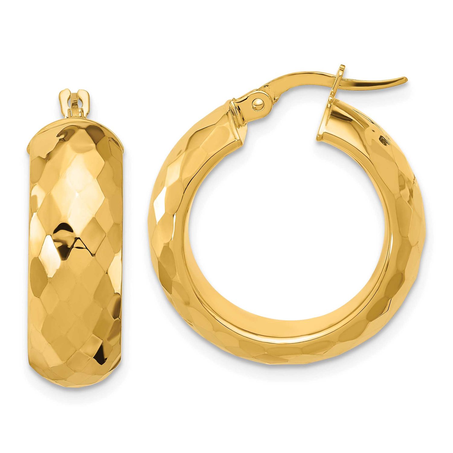 Diamond-Cut Half Round Circle Hoop Earrings 14k Gold Polished LE2735 196904272817