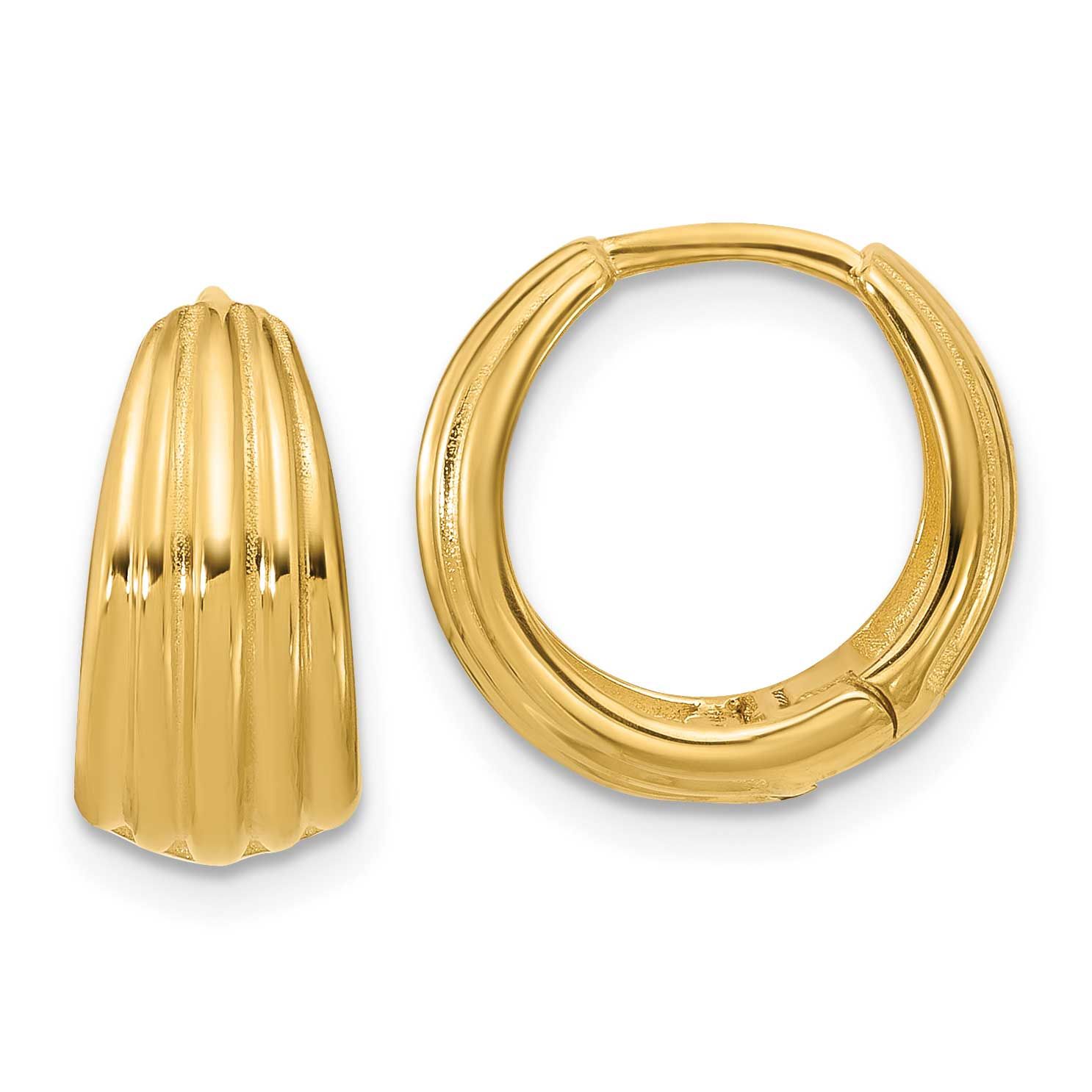 Grooved Round Huggie Hoop Earrings 14k Gold Polished LE2769