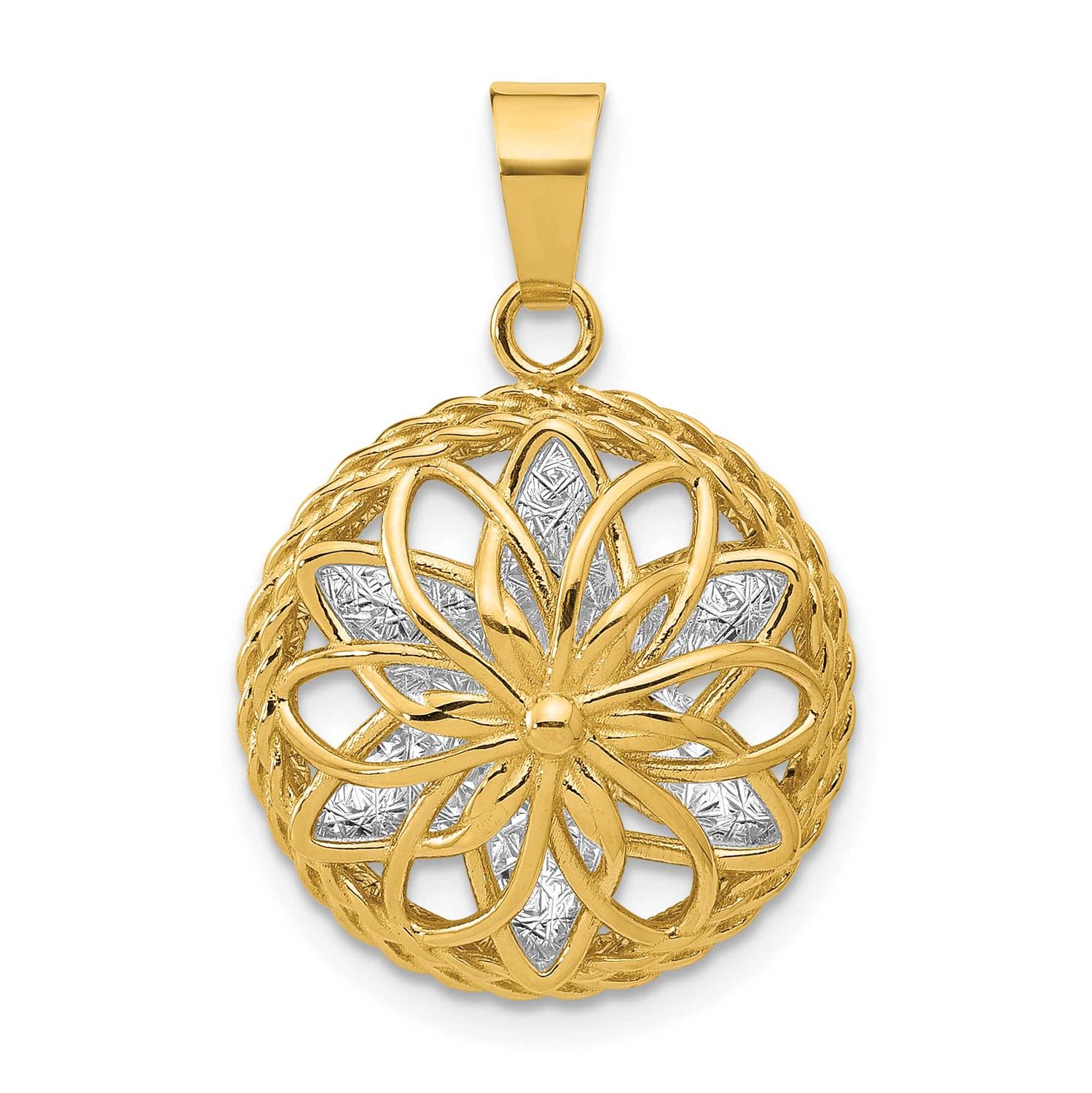 Diamond-Cut Fancy Pendant 14k Two-tone Gold Polished LF2114