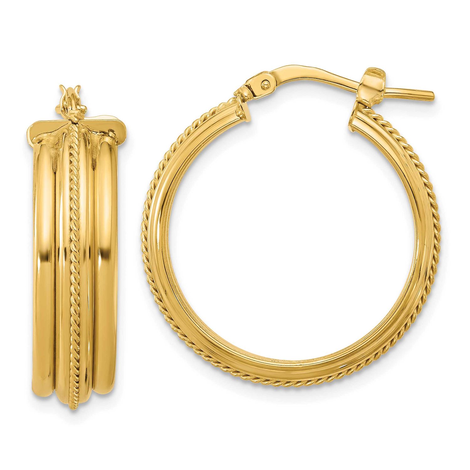 Round Hoop Earrings 14k Gold Polished and Textured LE2716 196904333747