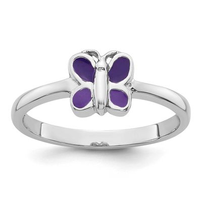 Children&#39;s Size 4 Purple Enamel Butterfly Ring Sterling Silver Rhodium-plated QR7650-4