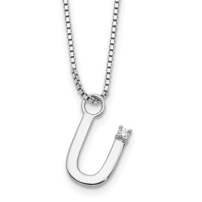 White Ice 18 Inch Diamond Letter U Initial Necklace Plus 2 Inch Extender Sterling Silver Rhodium-pl…