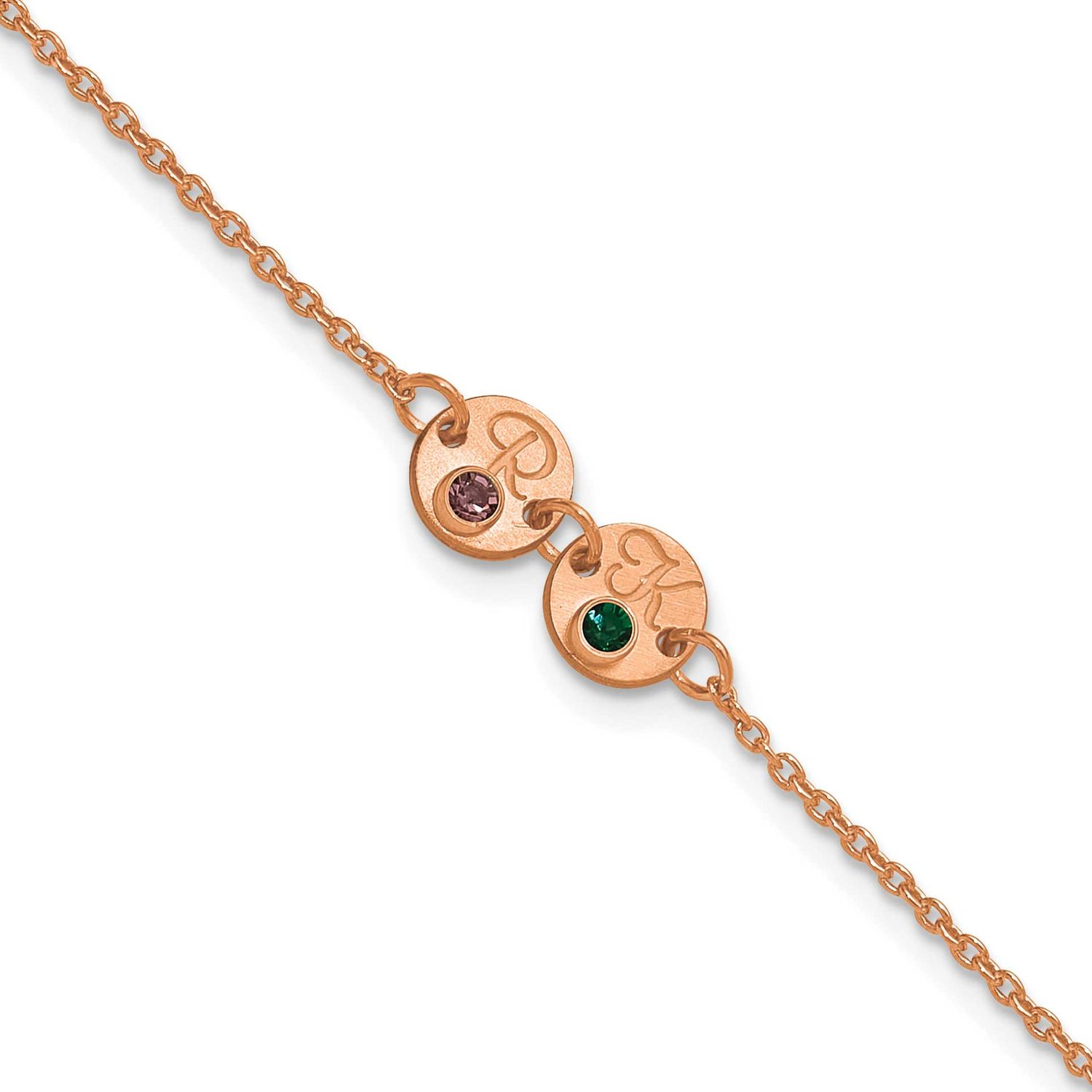 2 Disc with Initial and Birthstone Bracelet Sterling Silver Rose-plated XNA1523/2RP
