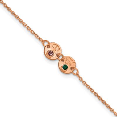2 Disc with Initial and Birthstone Bracelet Sterling Silver Rose-plated XNA1523/2RP