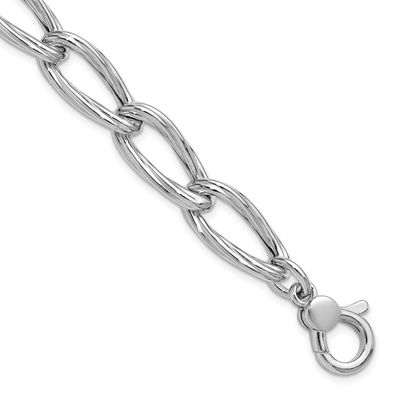 Polished/Grooved Link with .75 Inch Extender Bracelet Sterling Silver Rhodium-plated QLF1449-7 1969…