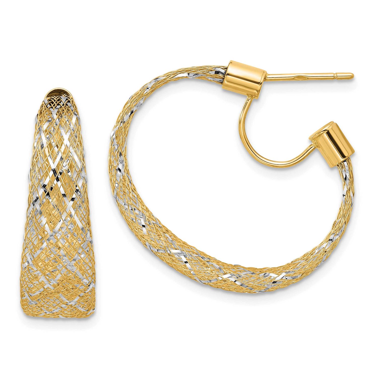 Braided Mesh Stretch Post Hoop Earrings 14k Gold with Rhodium LE2572 196904339916