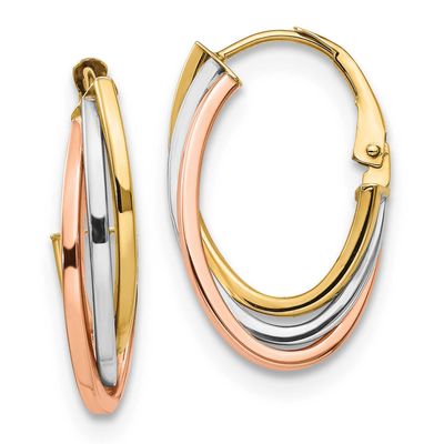 Tri-Color Polished Hoop Earrings 10k Gold 10LE648