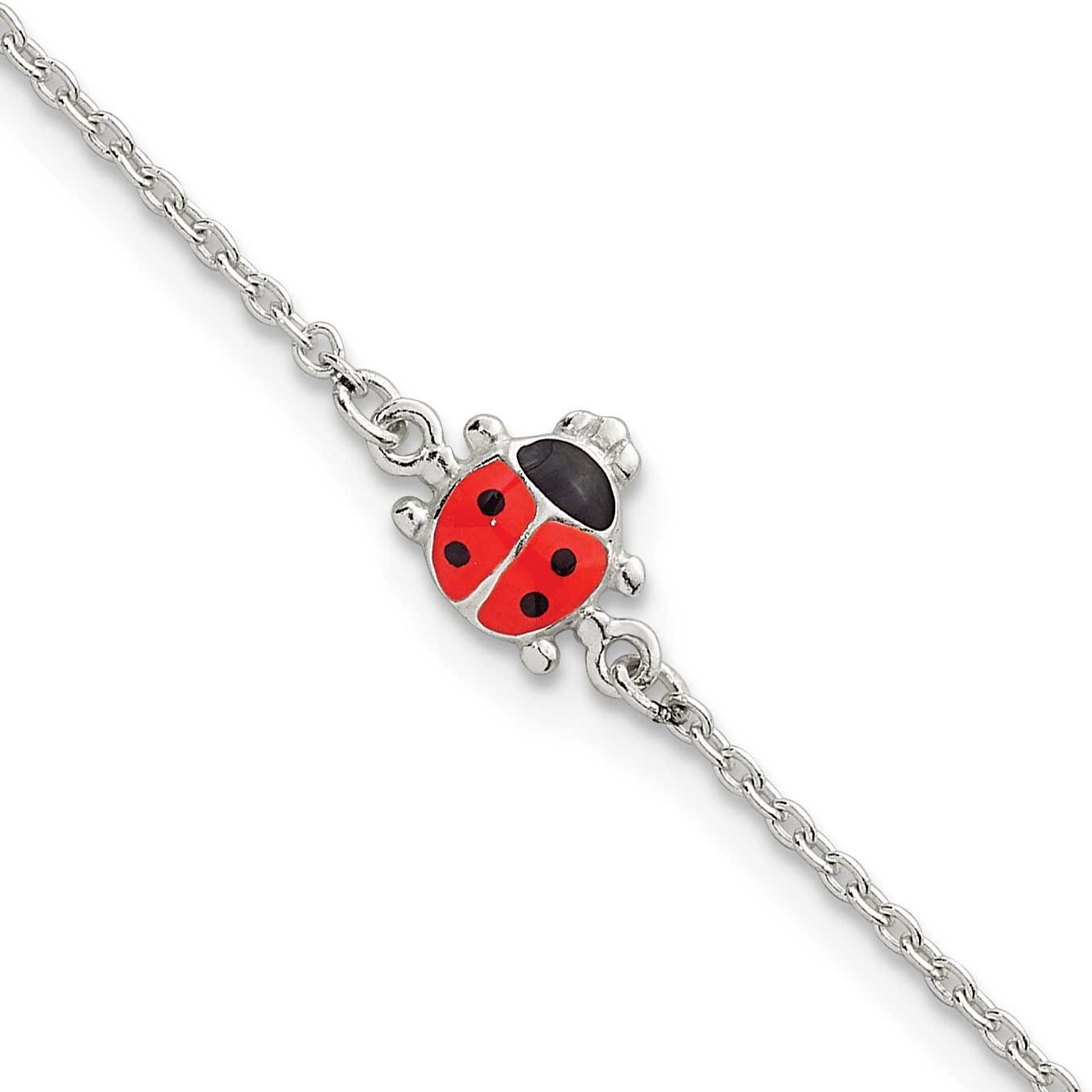 Enamel Lady Bug with 1 Inch Extender Children&#39;s Bracelet Sterling Silver Polished QG7279-5.5