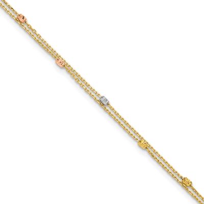 Tri-Color Polish/Diamond-Cut 2-Strand 9 Inch Plus 1 Inch Extender Anklet 14k Gold LF2088-9 19690431…