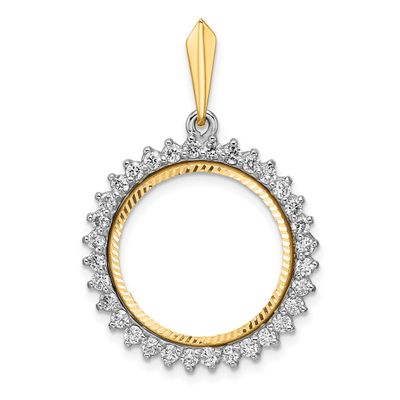 Diamond-Cut Vs Diamond Circle 17.8mm Prong Coin Bezel Pendant 14k Two-tone Gold Polished CS3984D/17…