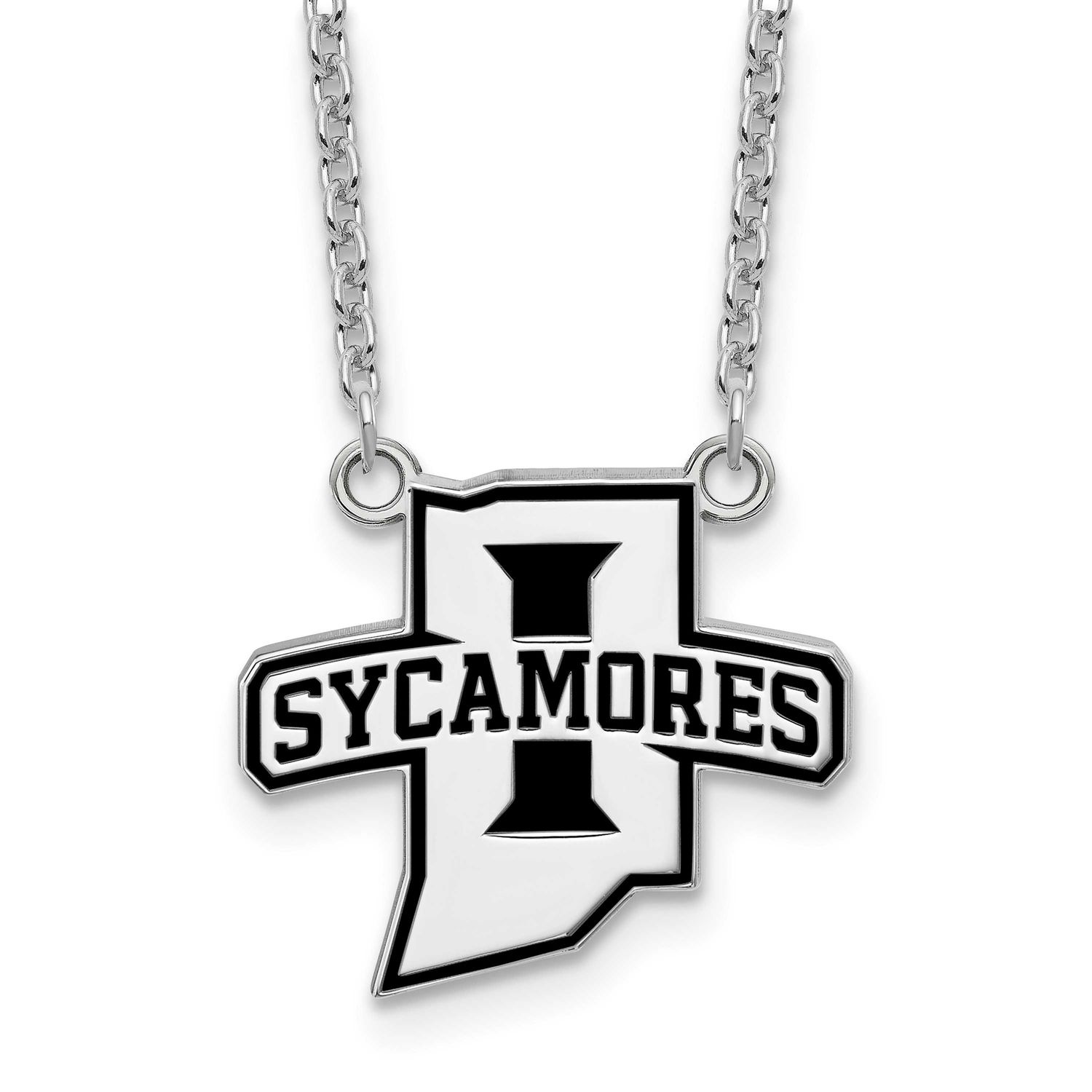 Indiana State University Sycamores Large Enameled Pendant 18 Inch Necklace Sterling Silver Rhodium-…