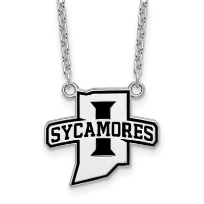 Indiana State University Sycamores Large Enameled Pendant 18 Inch Necklace Sterling Silver Rhodium-…