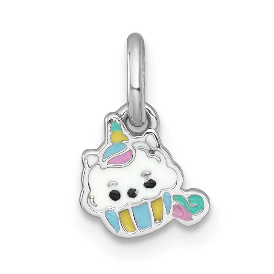 Enamel Unicorn Cupcake Children&#39;s Pendant Sterling Silver Rhodium-plated QP5974