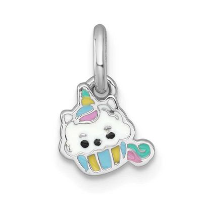 Enamel Unicorn Cupcake Children&#39;s Pendant Sterling Silver Rhodium-plated QP5974
