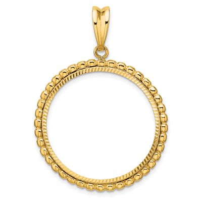 Diamond-Cut with Beaded Edge 27.0mm Prong Coin Bezel Pendant 14k Gold Polished C1011D/27.0