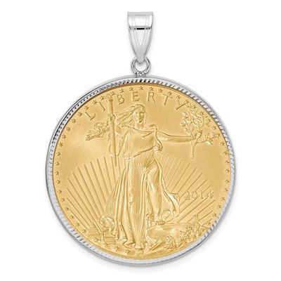 Diamond-Cut Prong Mounted 1Oz American Eagle Coin Bezel Pendant 14k White Gold C3997W/32.7C