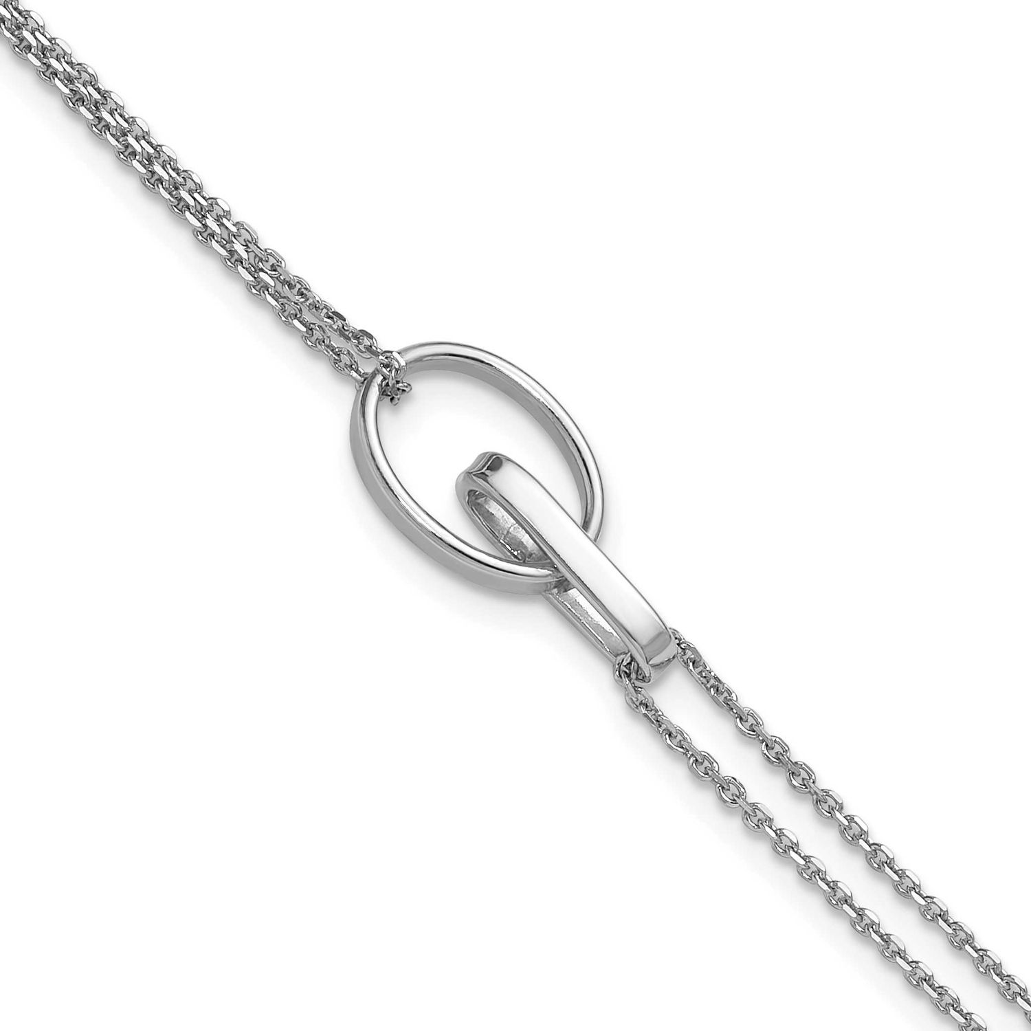 Oval with 1 Inch Extender Bracelet Sterling Silver Rhodium-plated Polished QLF1459-7