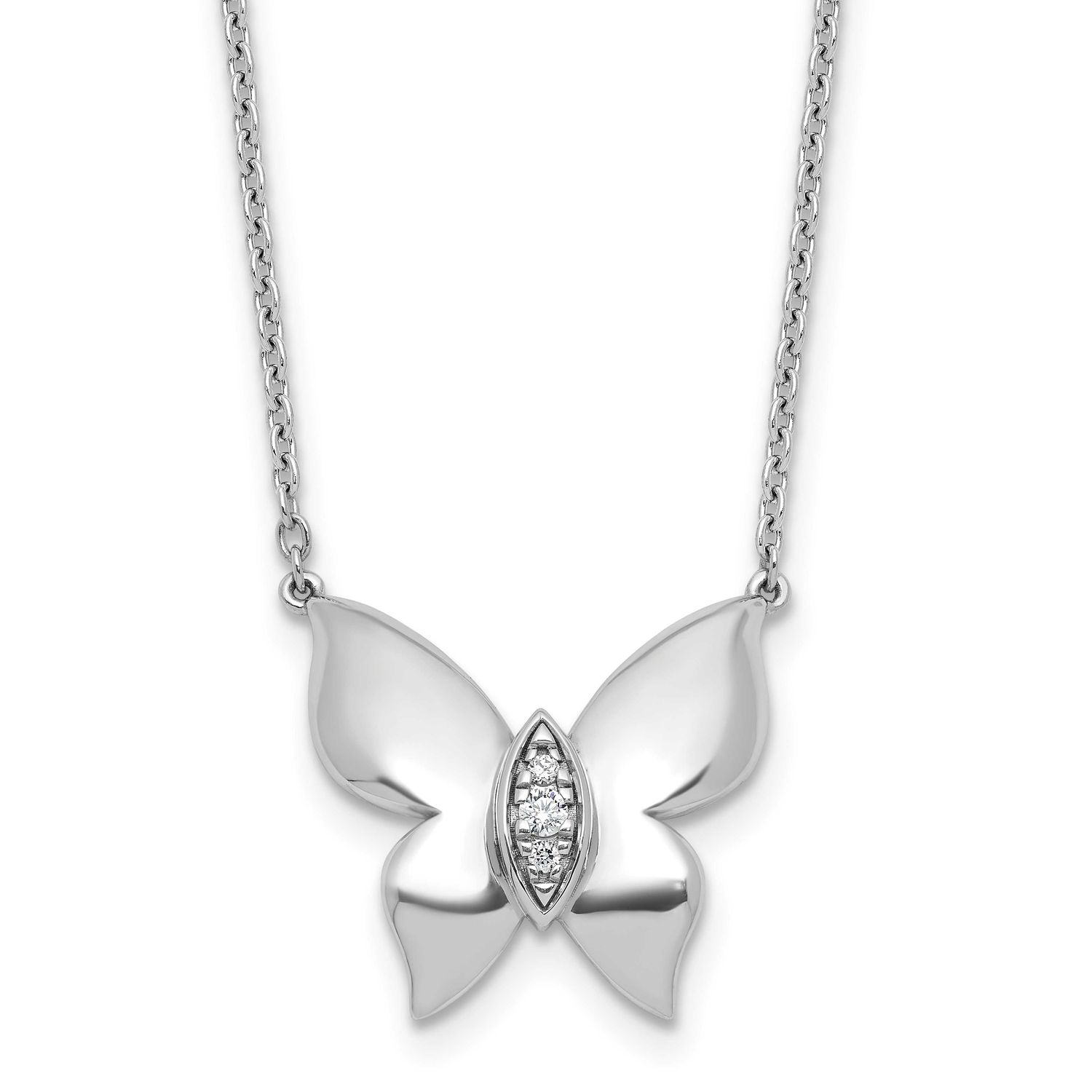 White Ice Diamond Butterfly 18 Inch Necklace Plus 2 Inch Extender Sterling Silver Rhodium-plated QW…