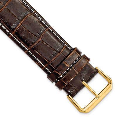 Debeer 24mm Brown Crocodile Grain Chronograph Leather with White Stitching and Gold-Tone Buckle 7.5…