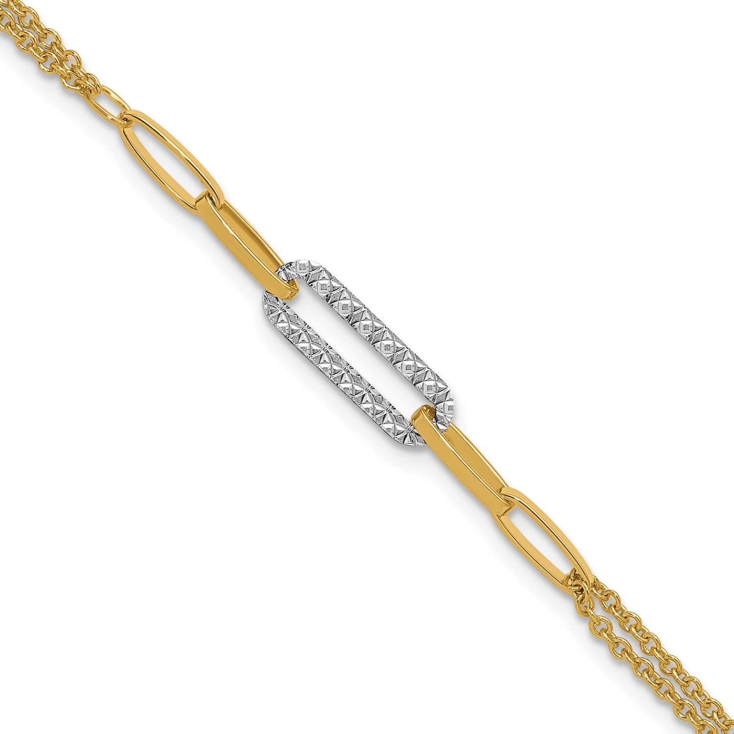 Diamond-Cut Fancy Link Bracelet 14k Two-tone Gold Polished LF1925-7 196904338339