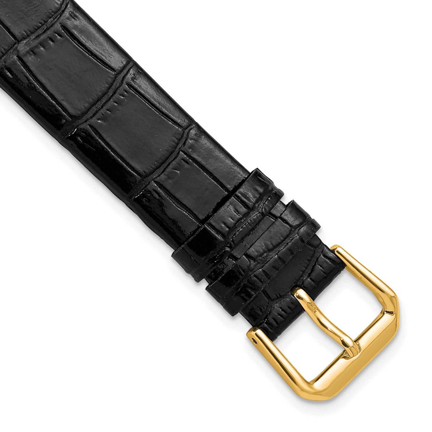 Debeer 14mm Black Flat Alligator Grain Leather with Gold-Tone Buckle 7.5 Inch Watch Band 693FY-14 1…
